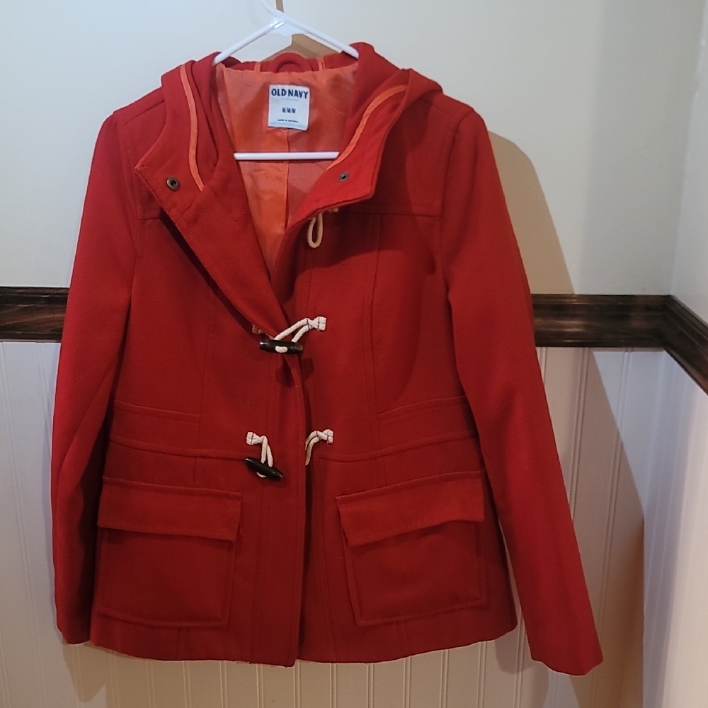 Old Navy Red Pea Coat with Hood and Tailored Fit